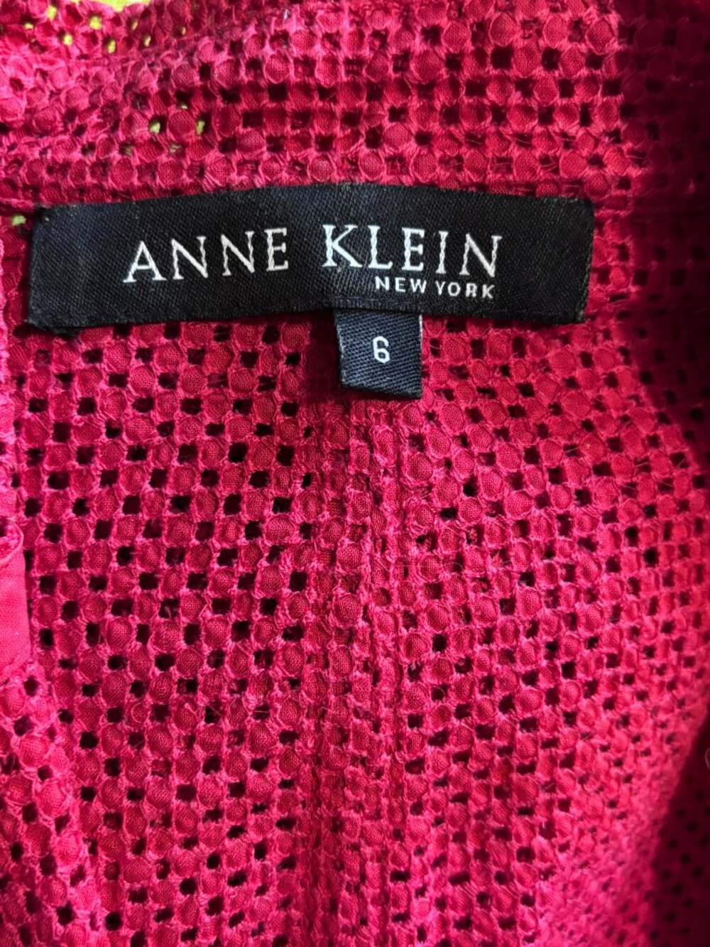 Anne Klein New York Open Mesh Knit Blazer Magenta Pink Cotton Size 6 - Picture 4 of 5